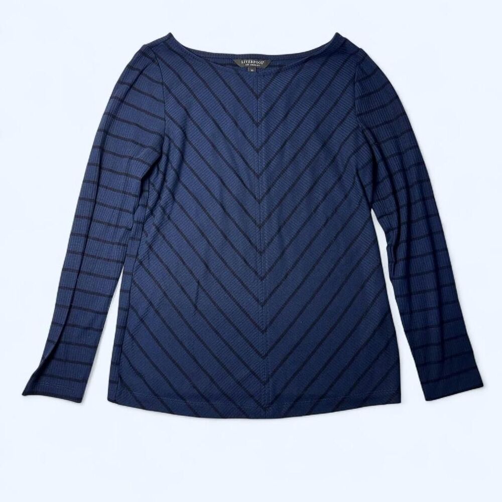 Liverpool Los Angeles Chevron Ribbed Navy Long Sleeve Tee Size XS